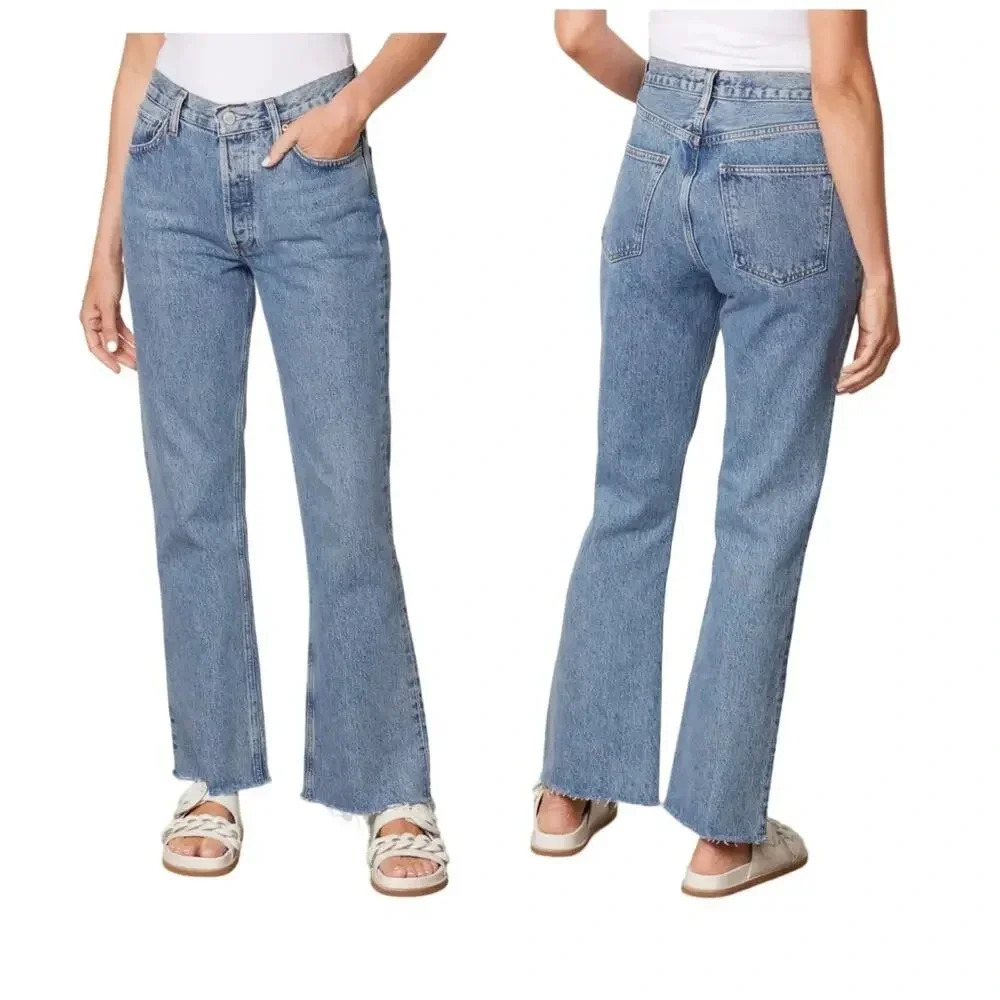 NWOT $198 AGOLDE Relaxed Boot Jeans - Frayed Hem Denim Organic Cotton Mid-Rise